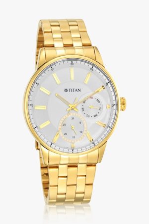 TITAN REGALIA OPULENT QUARTZ ANALOG WHITE DIAL GOLD-TONE STAINLESS STEEL STRAP WATCH NT9441YM01