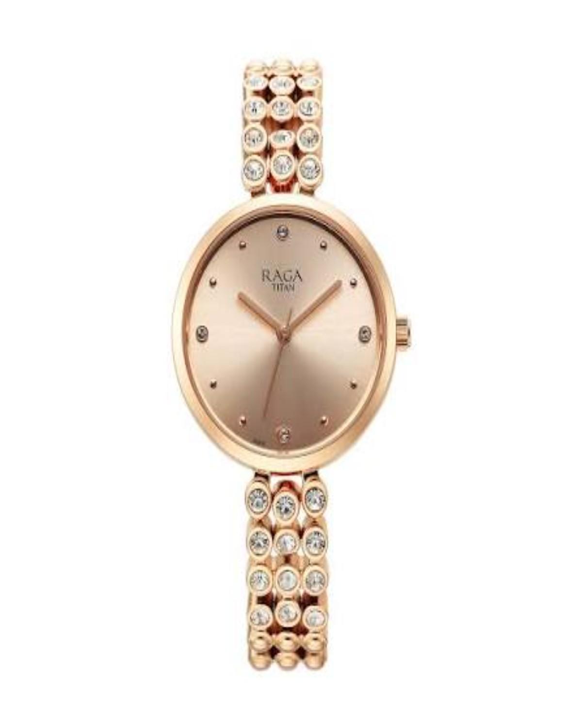 TITAN RAGA SHOWSTOPPER QUARTZ ANALOG ROSE GOLD DIAL METAL STRAP WOMEN’S WATCH NT95262WM01
