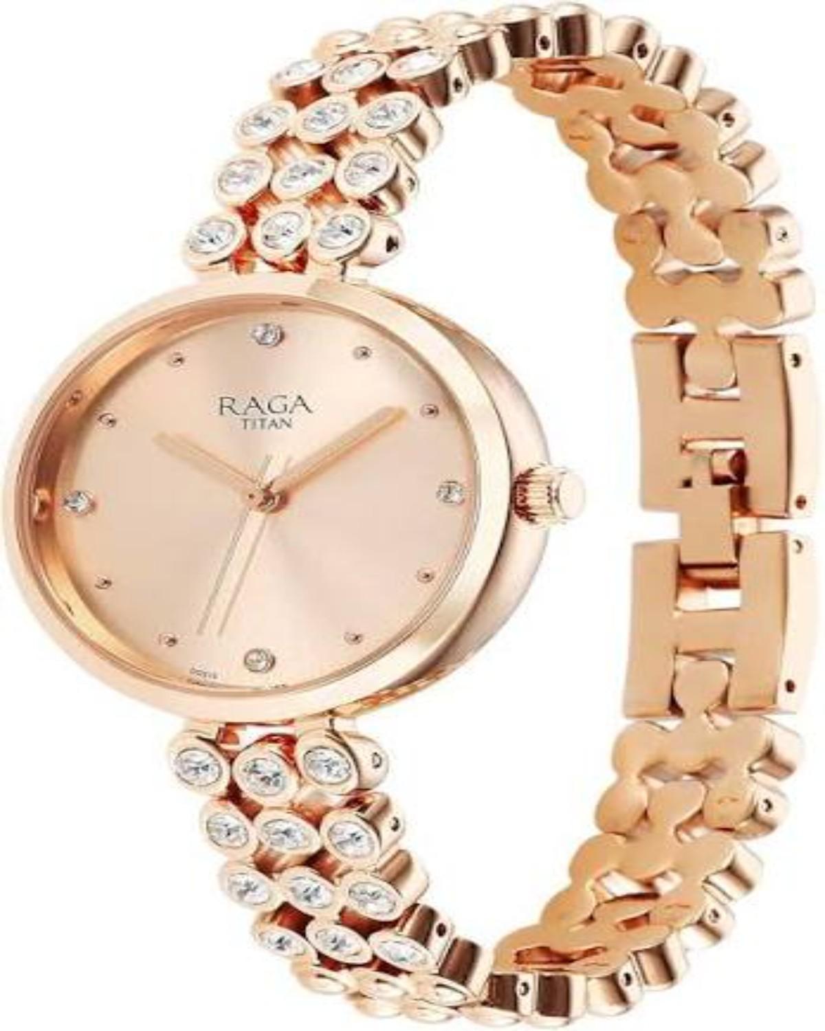 TITAN RAGA SHOWSTOPPER QUARTZ ANALOG ROSE GOLD DIAL METAL STRAP WOMEN’S WATCH NT95262WM01 - Image 3