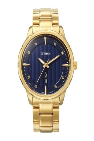 TITAN NEUPREMIUM QUARTZ ANALOG CHAMPAGNE DIAL STAINLESS STEEL STRAP MEN’S WATCH NS1875YM02