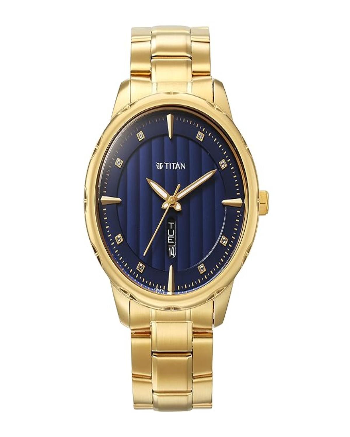 TITAN NEUPREMIUM QUARTZ ANALOG CHAMPAGNE DIAL STAINLESS STEEL STRAP MEN’S WATCH NS1875YM02